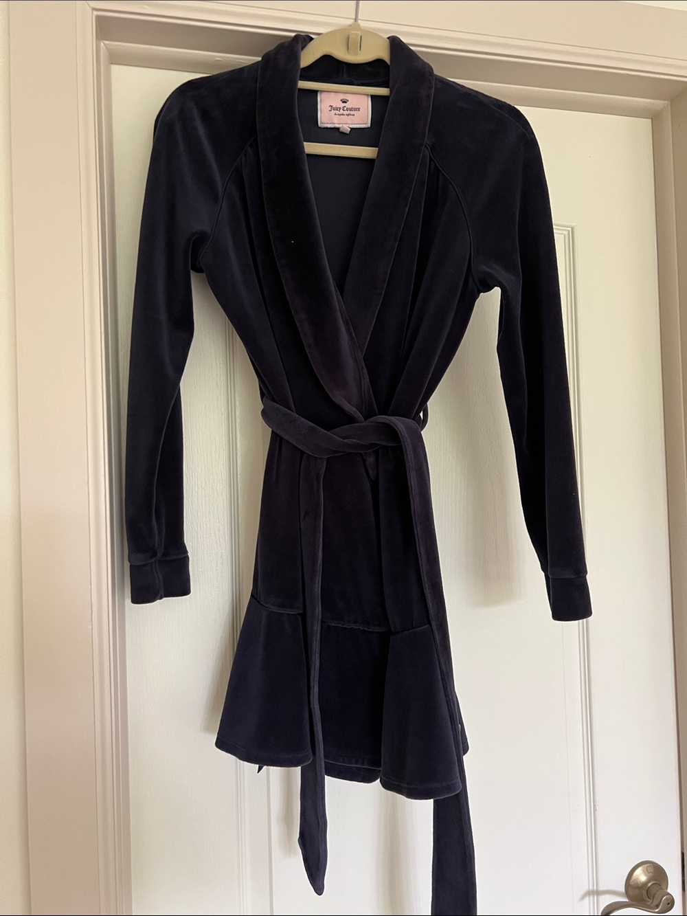 Juicy Couture Navy Velvet Wrap bathrobe with Tie Belt